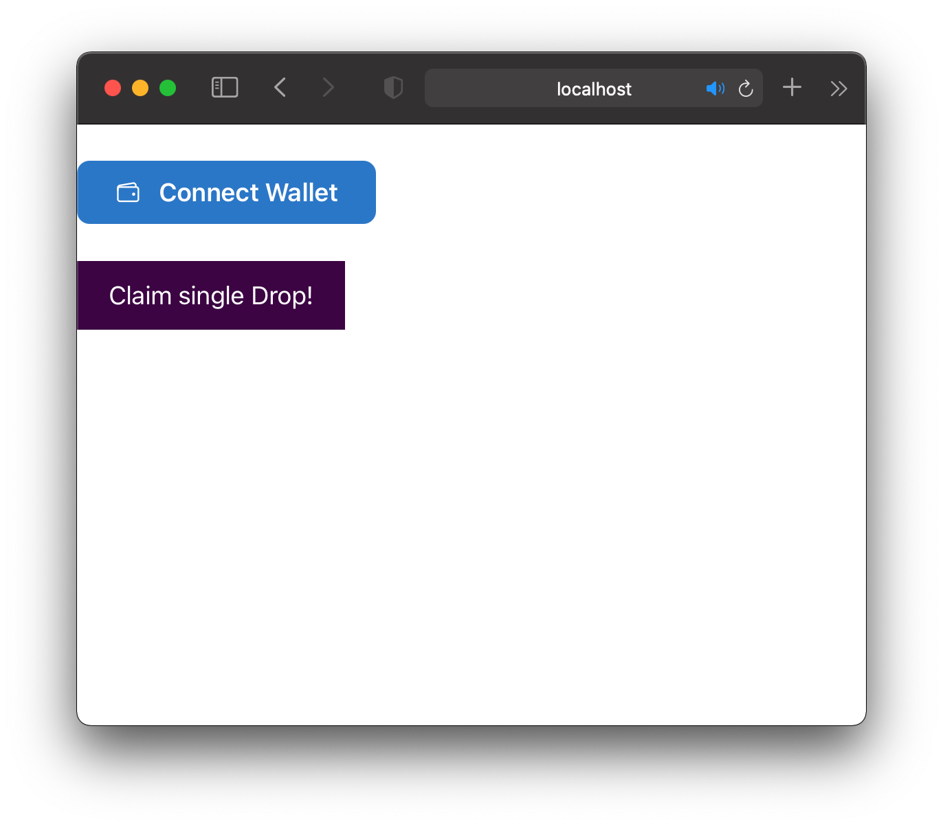 A connect wallet button and claim a drop button