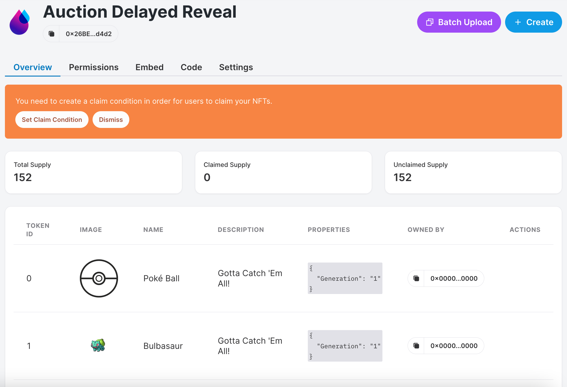 Dashboard after Reveal NFT is executed