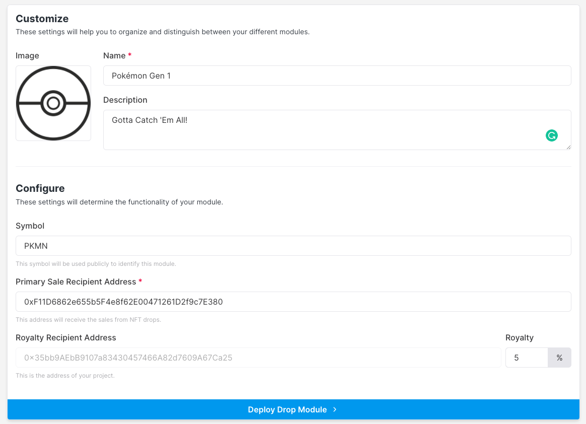 Drop module creation