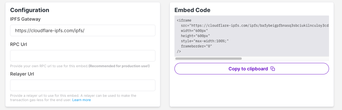 Embed configuration