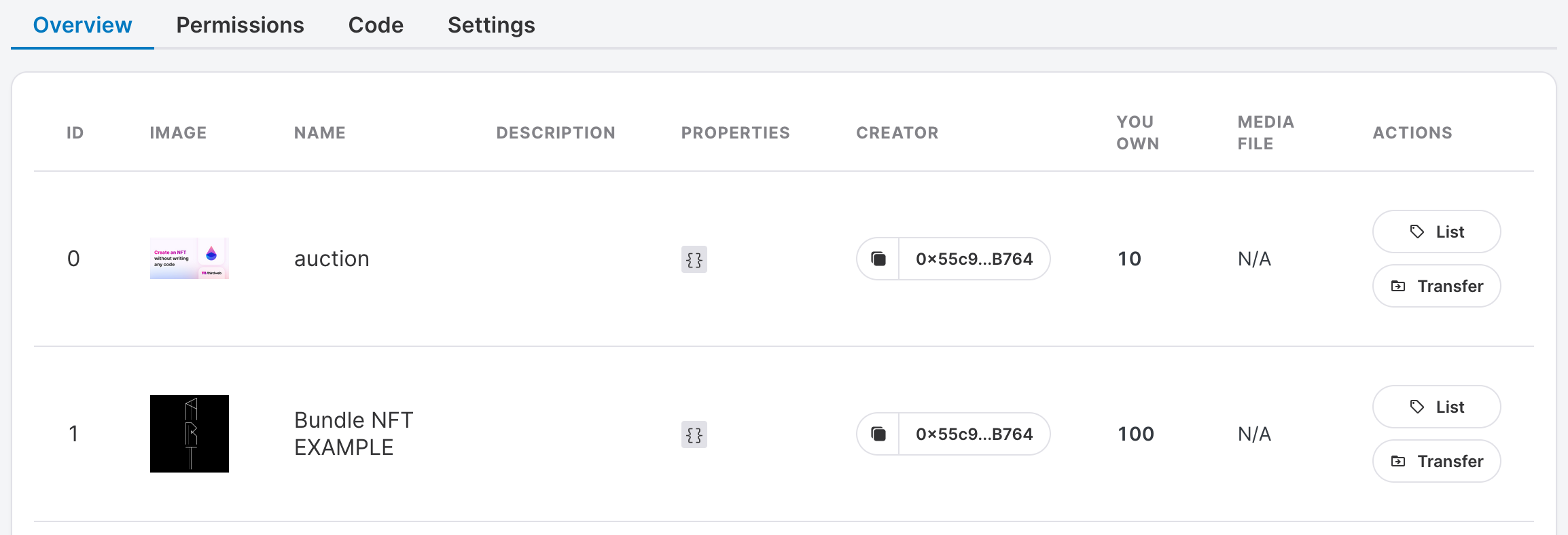 Bundle collection dashboard showing supply